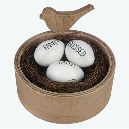 YOUNGS Wood Bird Nest with Family Blessed Nest Eggs 21143